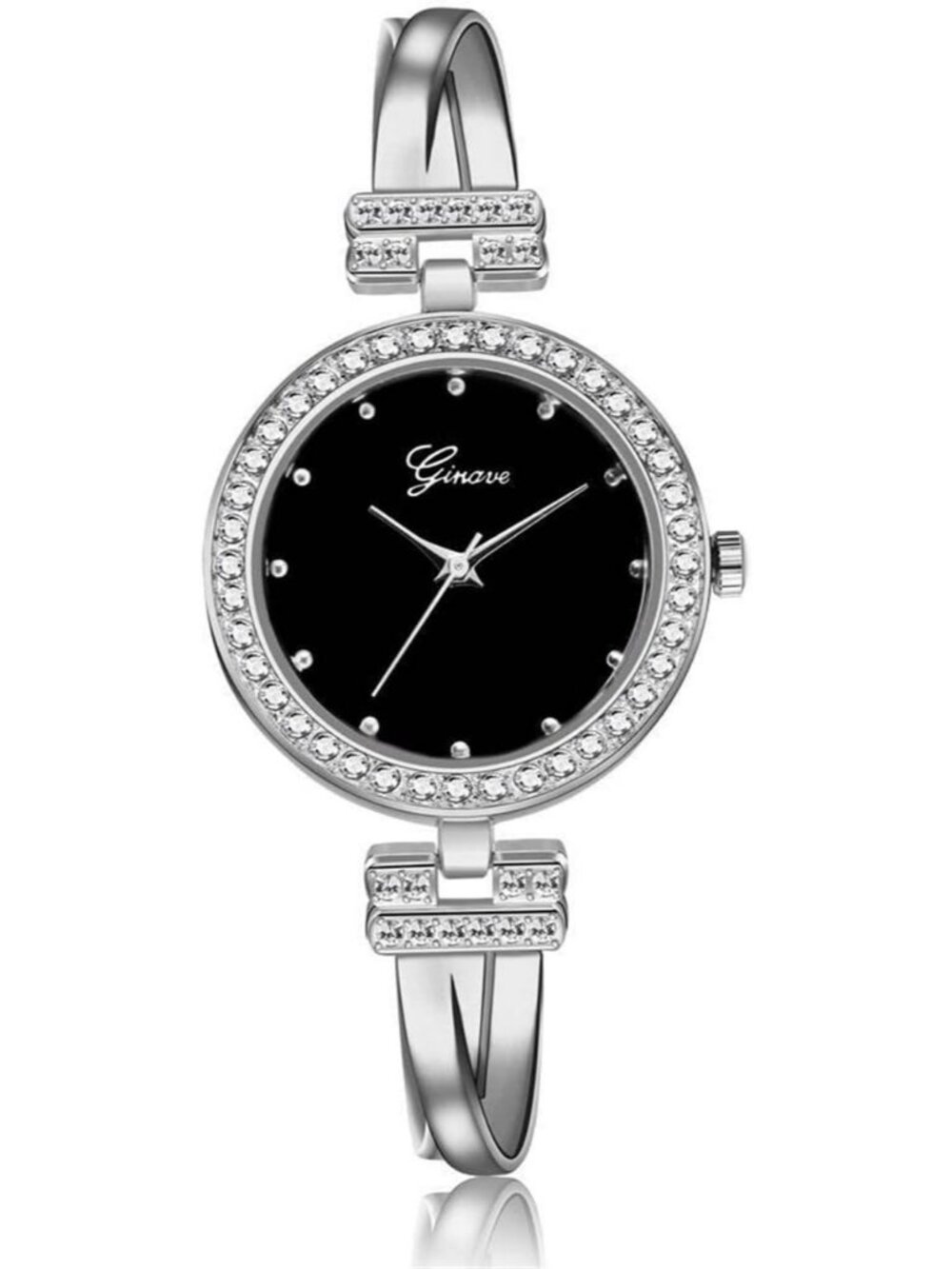 Women's Silver Analog Quartz Crystal Bangle Jewelry 4 Bracelets Set Wrist Watch - Picture 6 of 7